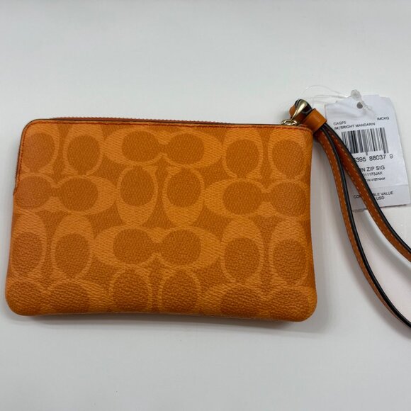 Coach Corner Zip Wristlet Bag In Signature Canvas Mandarin Orange - NWT - Picture 8 of 10